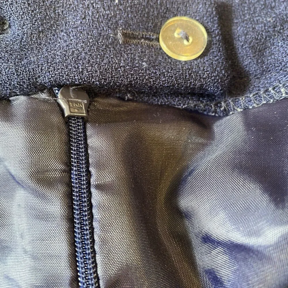 Vintage Jones New York Pencil Skirt 24W Navy Blue Wool Pleated Lined‎ Zipper